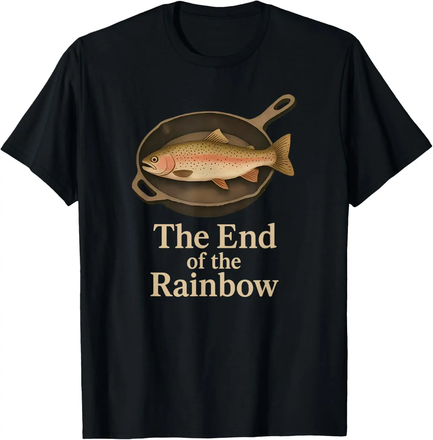 End Of The Rainbow Funny Trout Fishing Graphic T-Shirt 100% Cotton Trendy Y2K Short-Sleeve Tee-Soft, Quick-Drying,