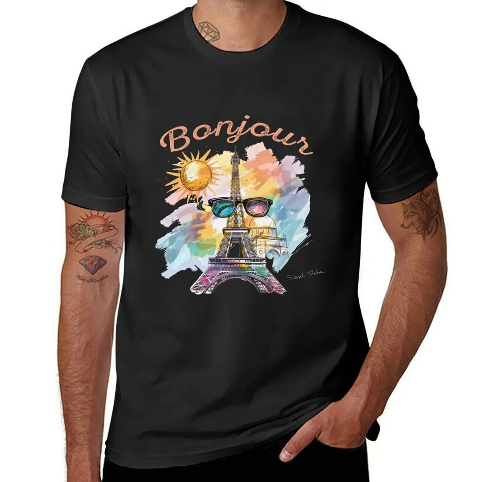 

Eiffel tower Bonjour T-Shirt rapper graphic tees cotton graphic tees Luxury man oversizeds mens designer clothes