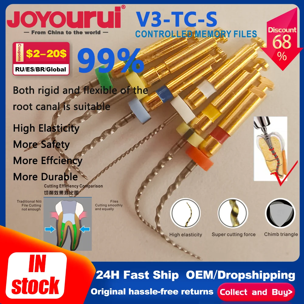 

6Pcs/Box BEHN V3 PRO Dental Root Canal File Heat-Activated Rotary Nitinol Tooth Pulp Files Thermally Activated Nickel-Titanium