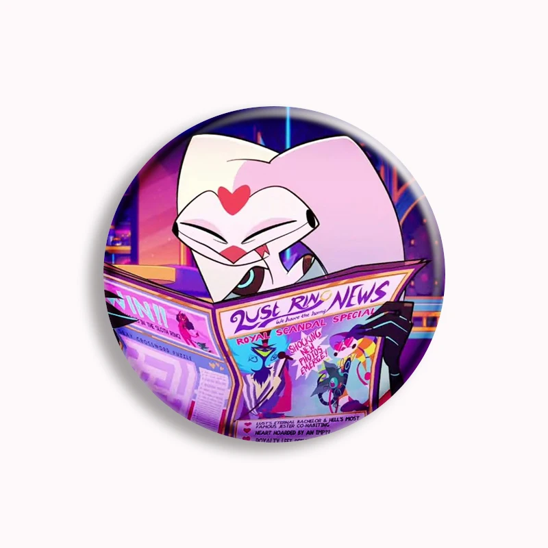 Broche engraçado do anime dos desenhos animados, Pin do botão Fizzarolli, Desenhos animados bonitos, Helluva Boss Blitzo, Emblema, Chapéu, Pano, Decoração do saco, Presente para amigos, 58mm