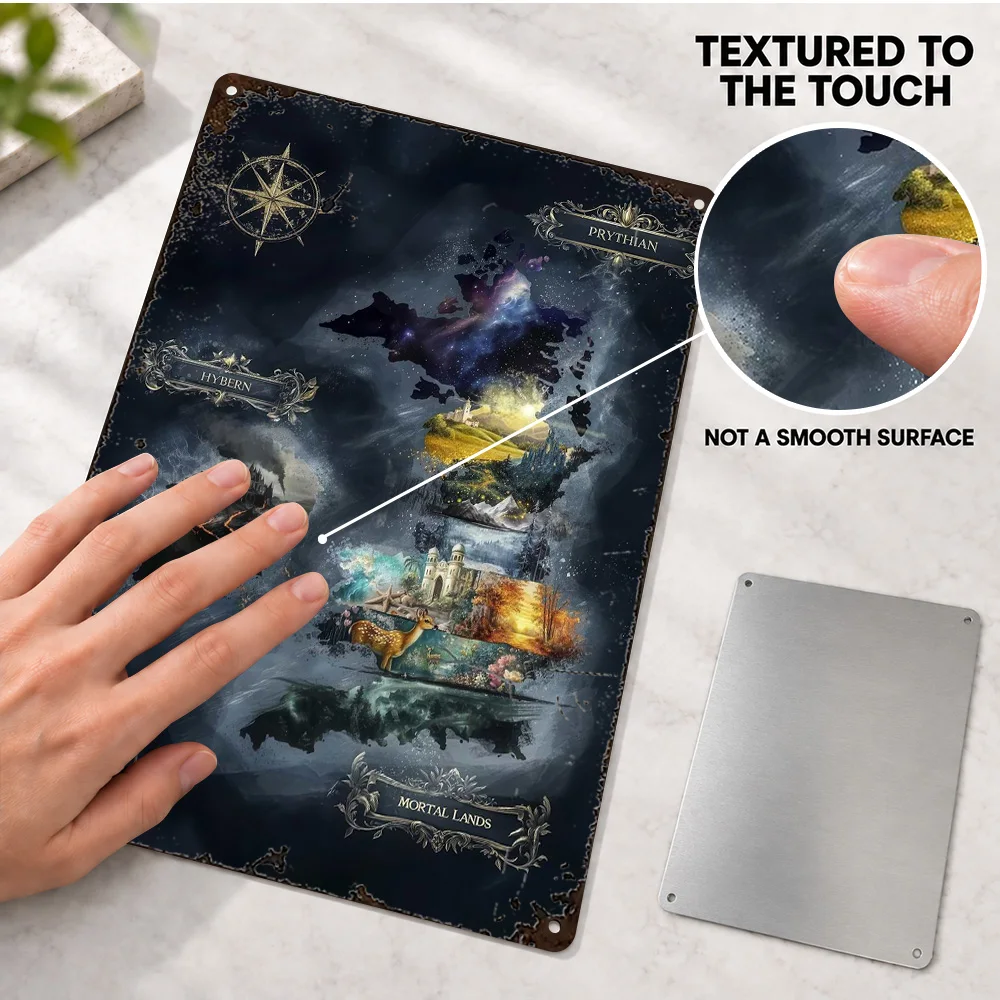 A Court Of Thorns And Roses Map Textured Metal Poster Customized Aluminum Sign Painterly Illustration Wall Art For Game Room