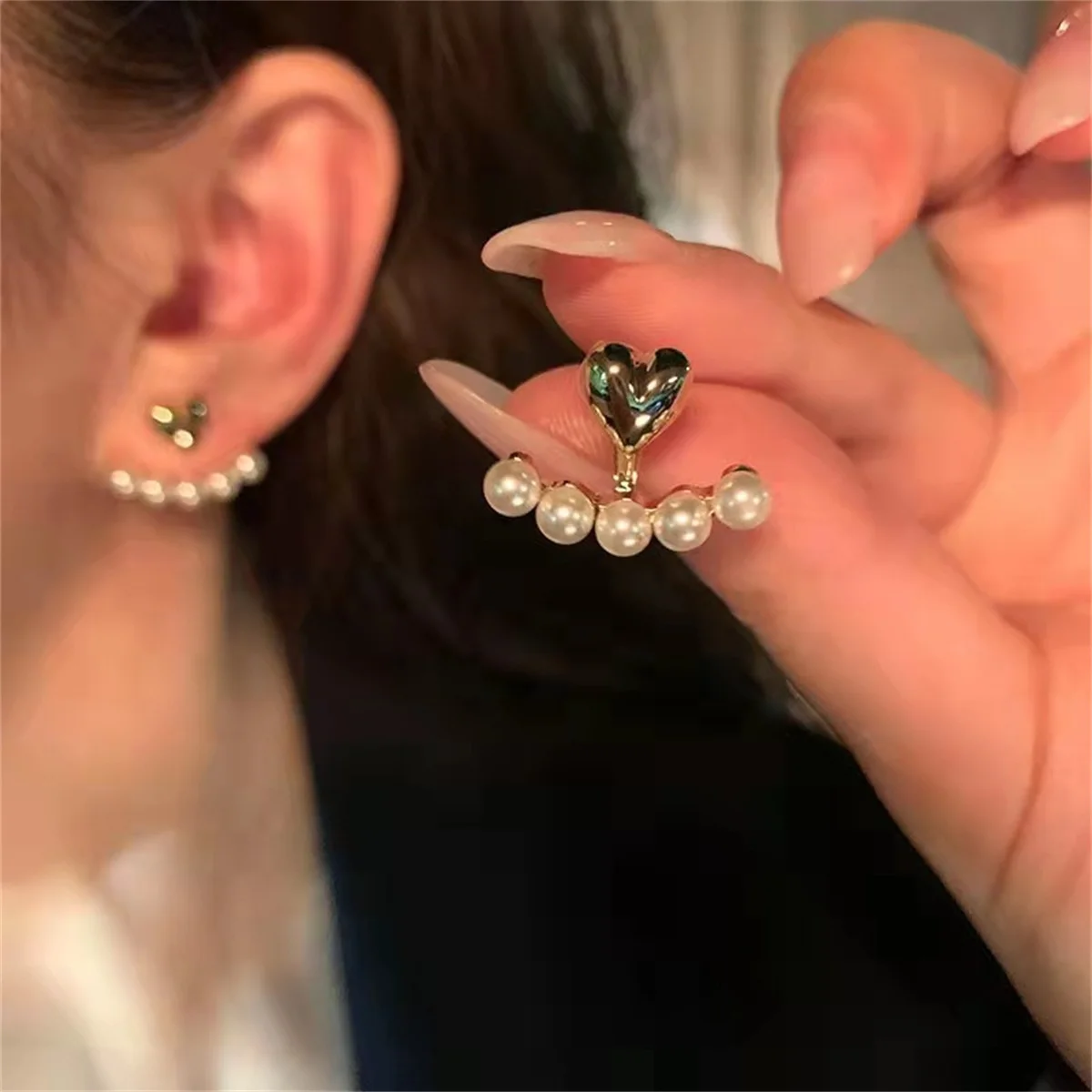 New Trend Korean Style Love Heart Pearl Earrings Cute Flower Rhinestone Stud Earrings For Women Fashion Jewelry Birthday Gifts