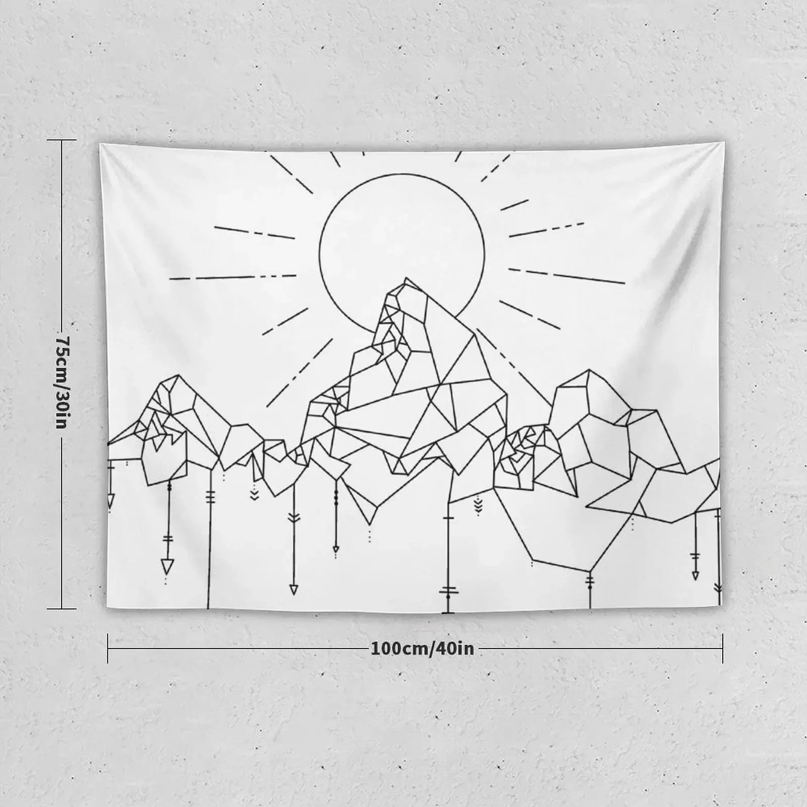 Geometric Mountain Sun Arrows Black and White Line Art Tapestry Home Decoration Aesthetic Home Decor Tapestry