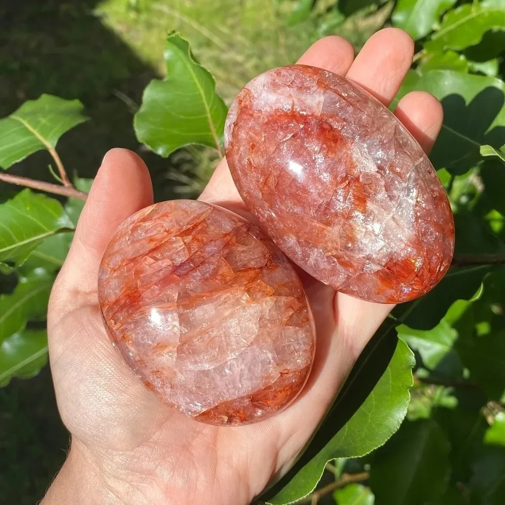 Polished Red Hematoid Quartz Palm Stone, Natural Fire Agate Crystal for Reiki Healing, Meditation, DIY Jewelry Making &
