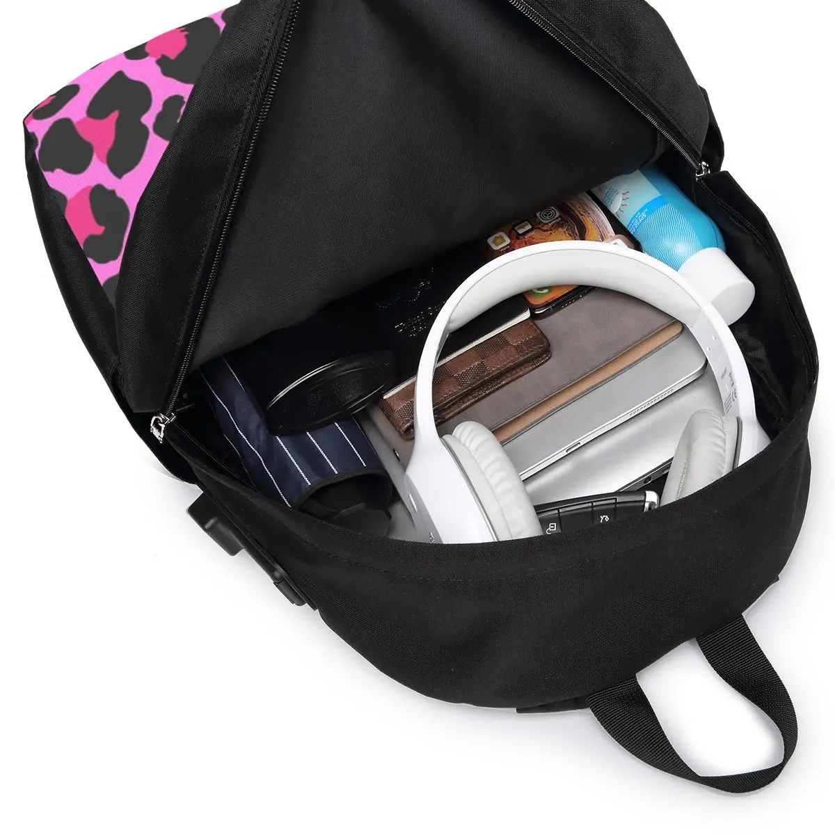 Hot Pink Leopard Print Backpack Travel Notebook Bag Computer College Student School Bag Laptop Shoulder Bags for Men Women view 3