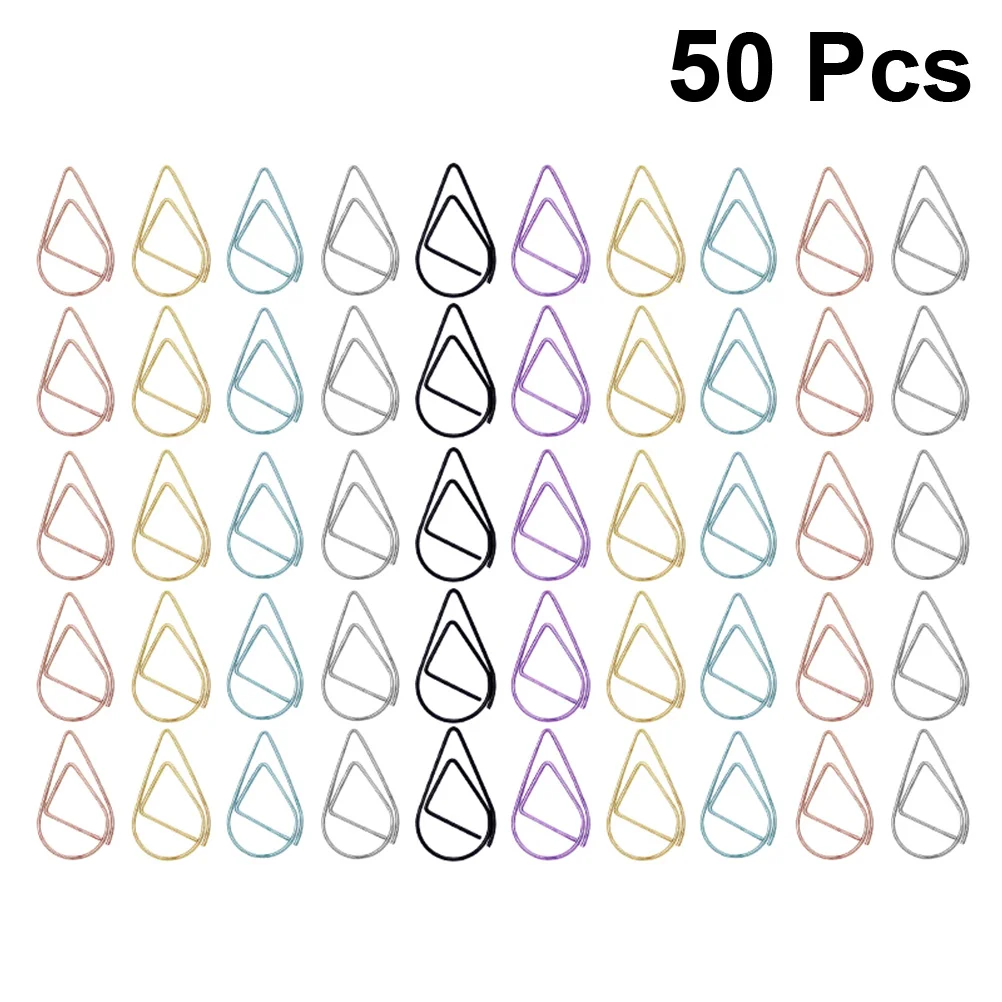 50 قطعة مشبك ورق المرجعية قطرة الماء شكل الذهب الفضة الأسود مشبك معدني للملاحظات صور مكتب اللوازم المدرسية الإبداعية #4