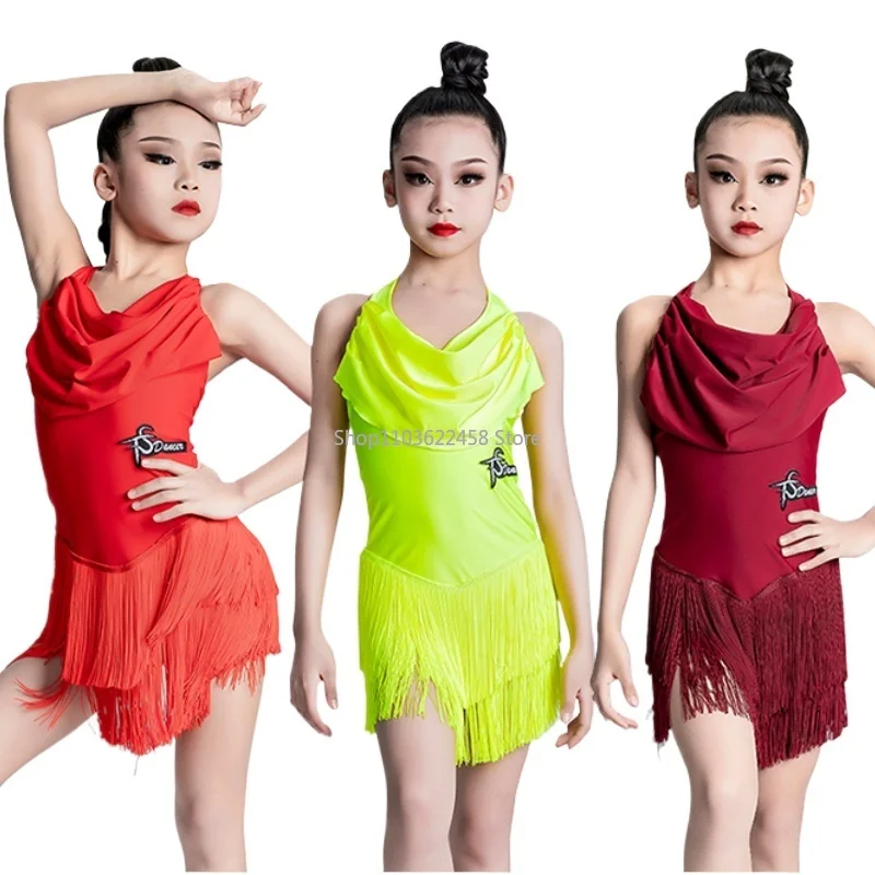 

Kids Tassel Rumba Samba Tango Latin Dance Dresses Girls Competition Salsa Ballroom Dance Dress Girls Fringe Dance Clothes Child