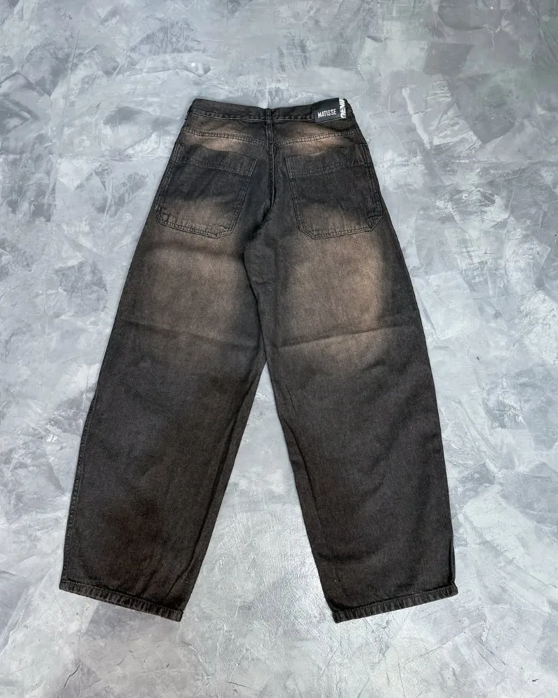 Harajuku Gothic Y2K تصميم نمط المرح الرجال الجينز العصرية الرجعية المألوف تنوعا واسعة الساق السراويل روك الشرير شارع العليا السراويل