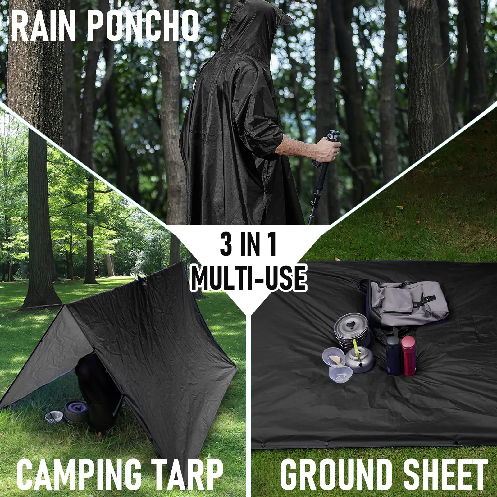 Poncho impermeable 3 en 1 para hombres y mujeres, protector de lluvia, toldo militar al aire libre para motocicleta, pícnic