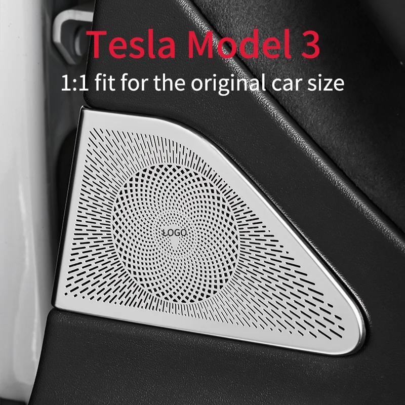 Car Audio Speaker Door Loudspeaker Cover Stickers Trim Accessories for Tesla Model 3 Y 2020 2021 Stainless Steel Interior Decor