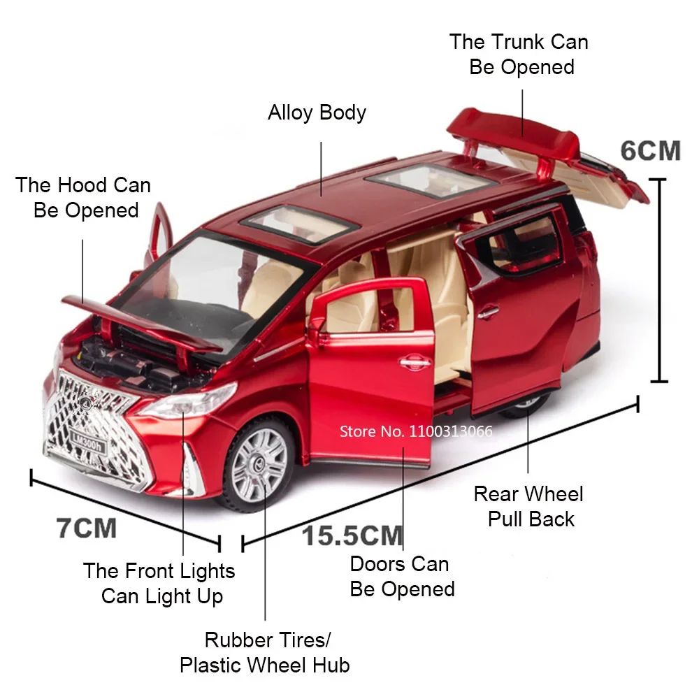 子供用合金ダイキャストカーおもちゃ,MPVモデル,6ドア,大人用ギフト,Lexus lm300h,1:32スケール