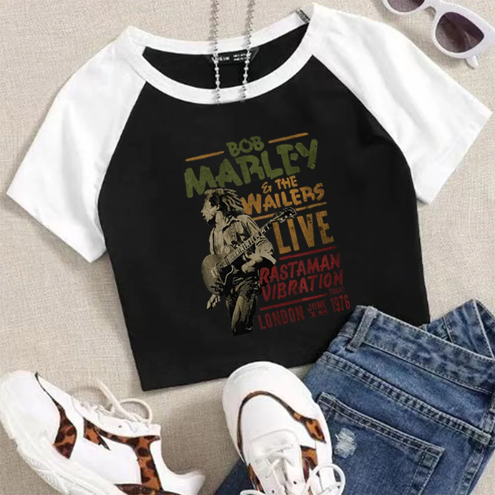 Bob Marley Wailers Live One Love Printed T-Shirt Fashion Short Sleeved T-Shirt Women Crop Top