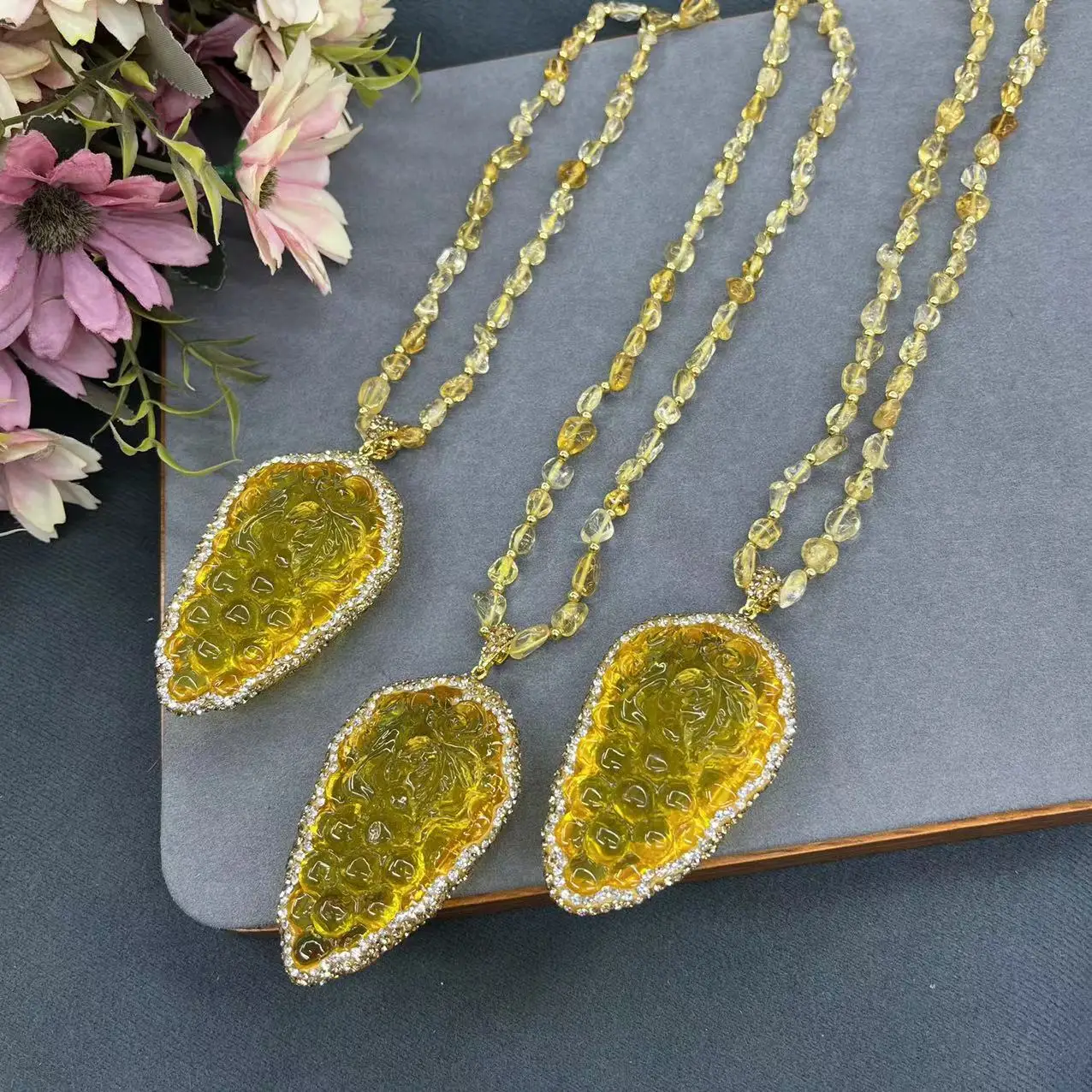 DIY accessories Live stream new product glazed gold and jade full house grape-shaped sweater chain natural citrine necklace nati