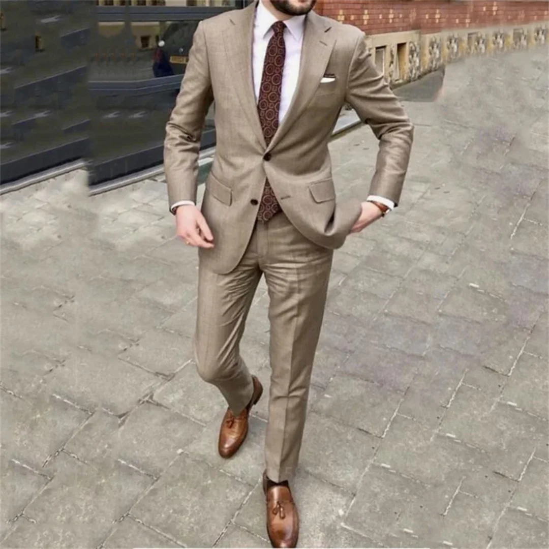 

2 Pieces Handsome Slim Fit Casual Mens Prom Suits Notched Lapel Groomsmen Beach Wedding Tuxedos For Men Blazers Jacket Pant