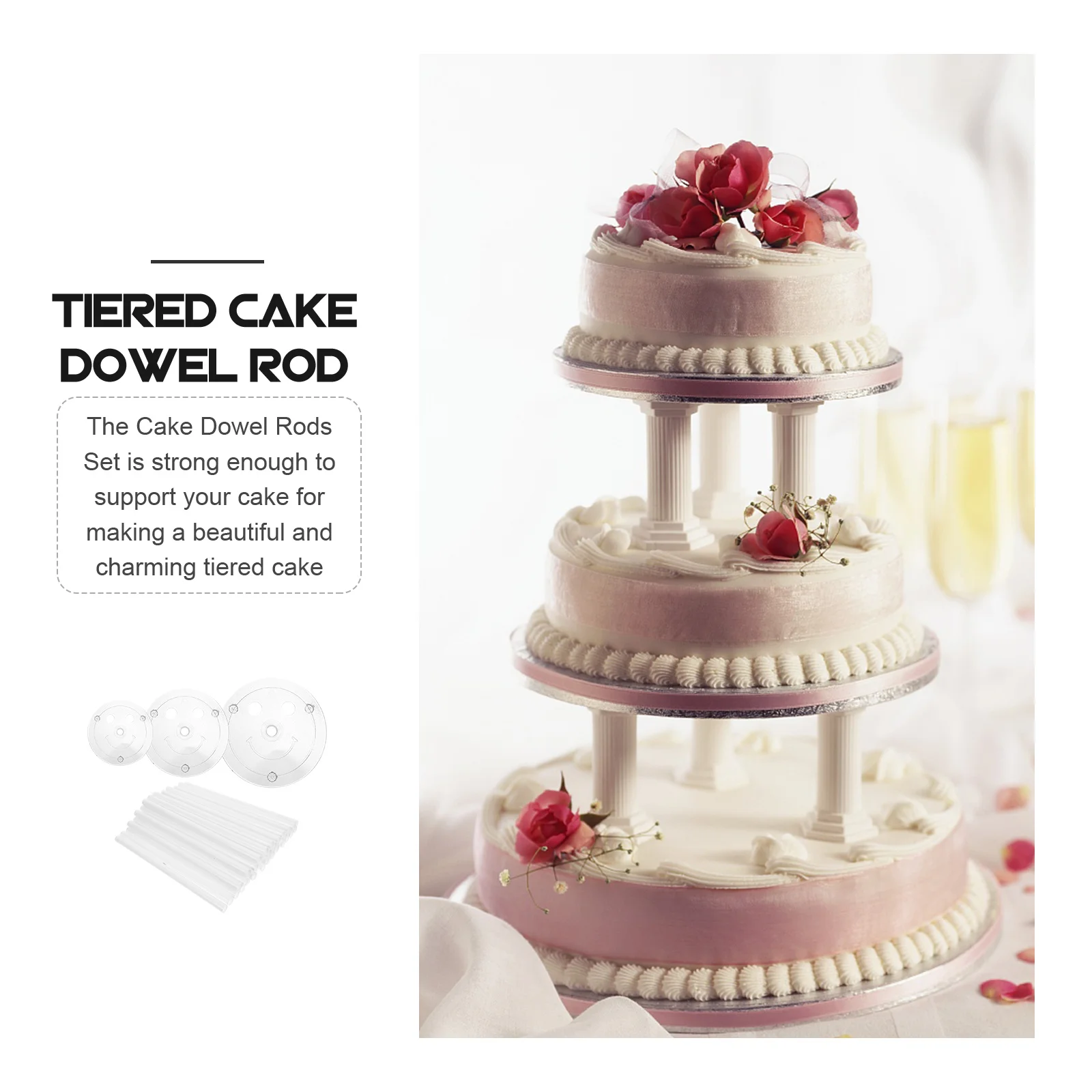 

1Set Cake Dowel Rods Set Plastic Tiered Support Rods Sturdy Fine Workmanship for Any Occasion Cake Dowels for Tiered Cakes
