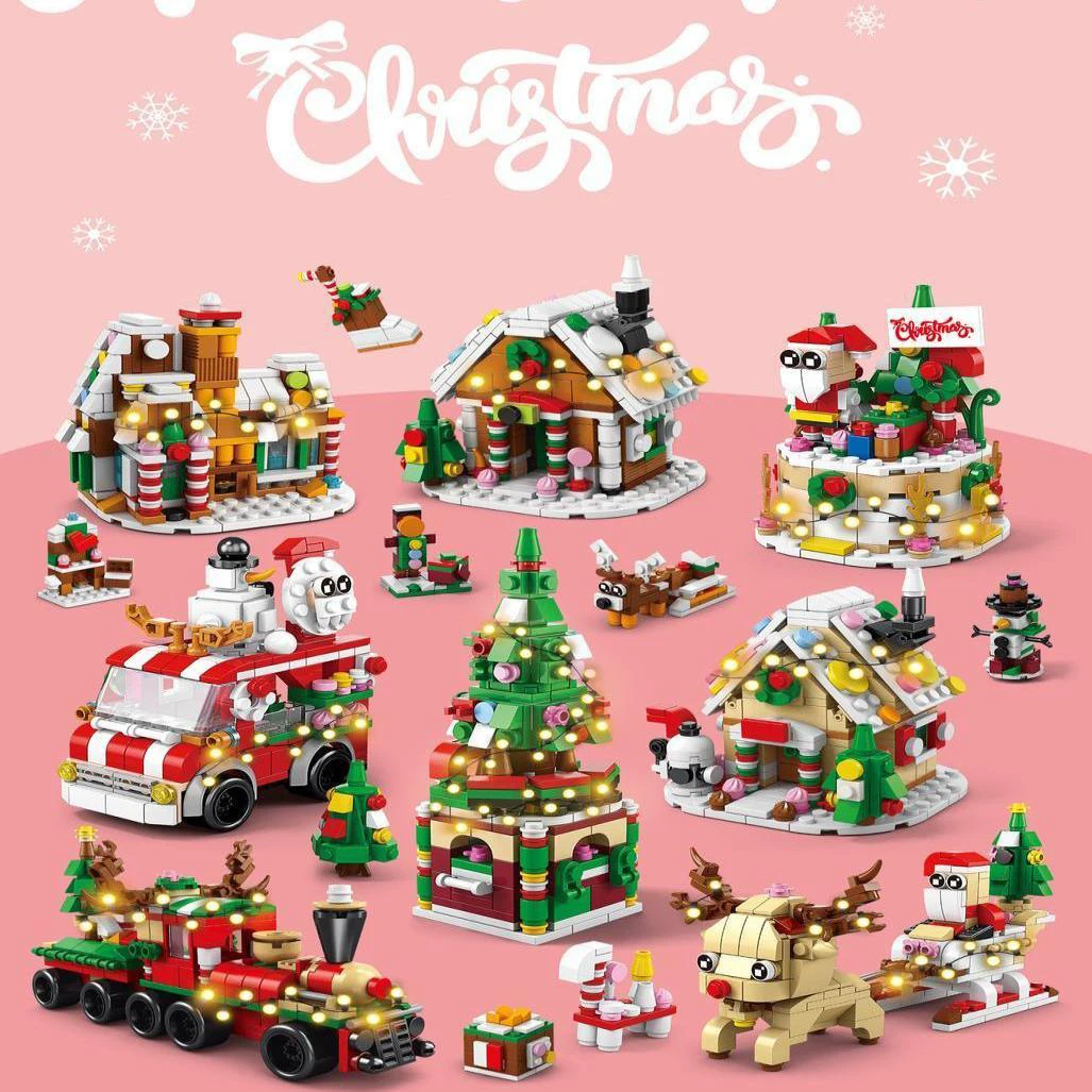 6 In 1 Ziegel Weihnachten Serie Spielzeug Bausteine Set Kreative Winter Dorf Haus DIY Ziegel Spielzeug Für Kinder Junge mädchen Weihnachten Geschenk