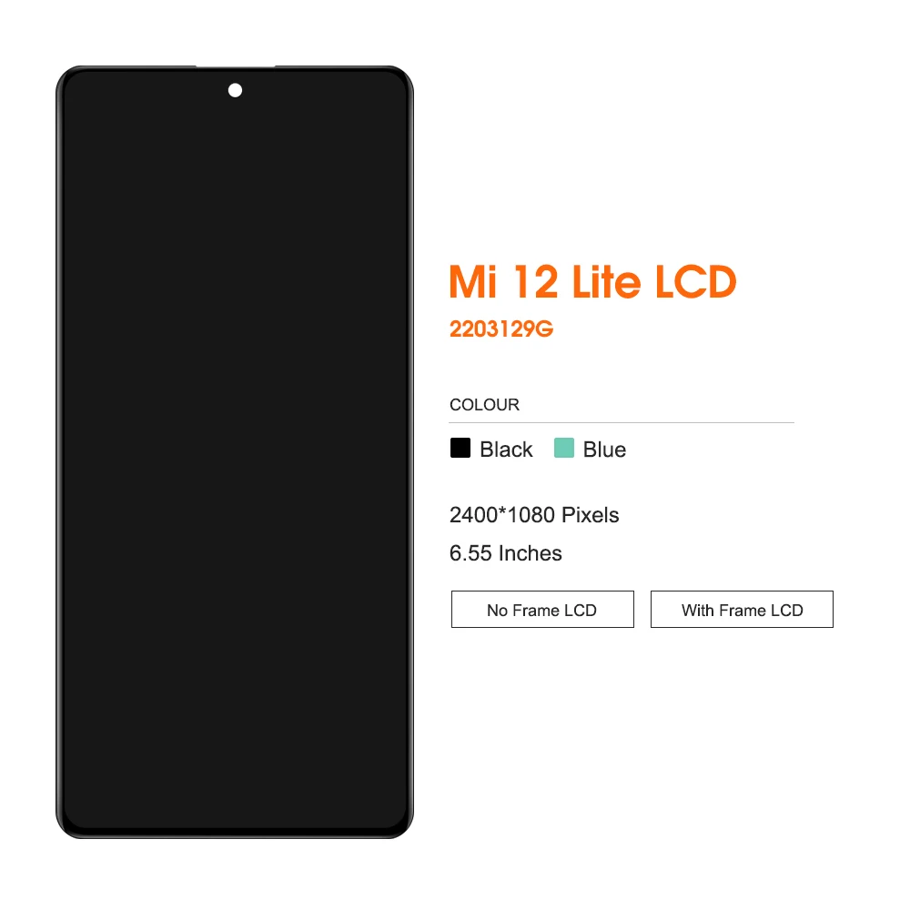 Pantalla LCD OEM de 6,55 pulgadas para xiaomi 12 Lite, montaje de digitalizador con panel táctil, 2203129G, con marco