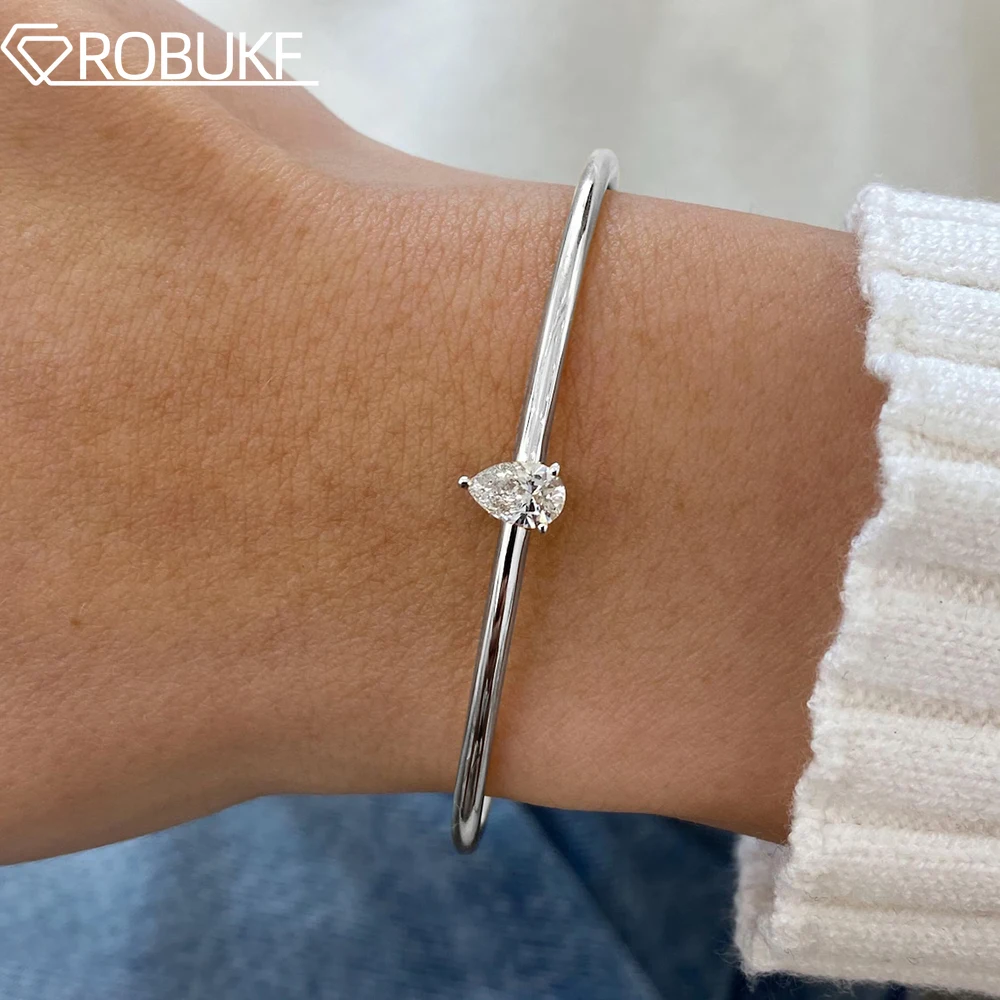 

5*8mm Pear Cut Colorful Moissanite Bangle for Women Solitaire Lab Diamond 925 Sterling Silver Classic Bracelet Wedding Jewelry