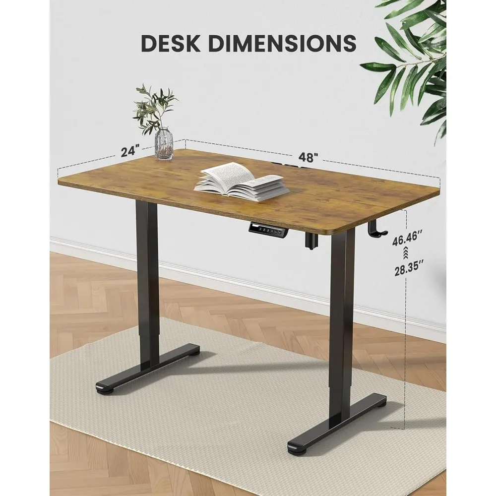 Height Adjustable Electric Standing Desk, 48 x 24 Inches Sit Stand up Desk, Memory Computer Home Office Desk (Vintage Brown)