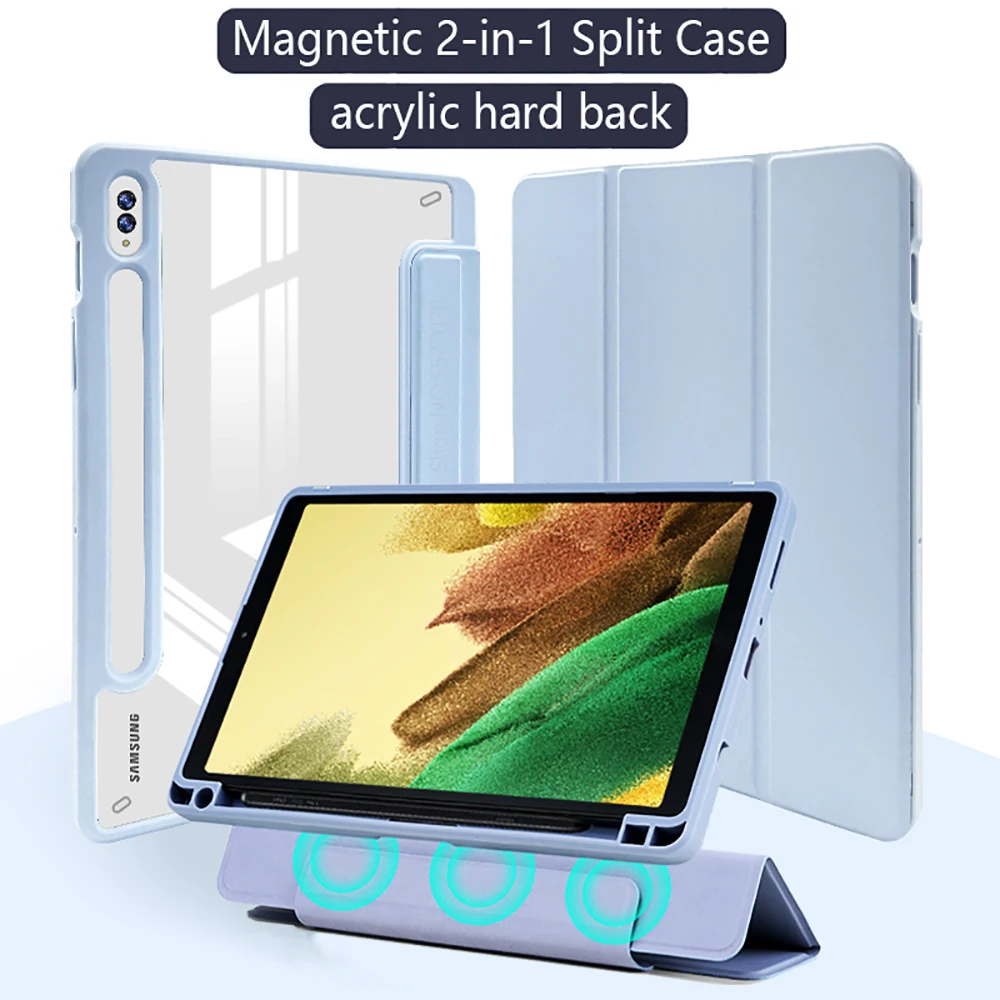 

Case for Samsung Galaxy Tab S7 FE S8 Plus 12.4", Magnetic Detachable Hard PC Back Case for S7/S8 11" A8 10.5" with Pencil Holder