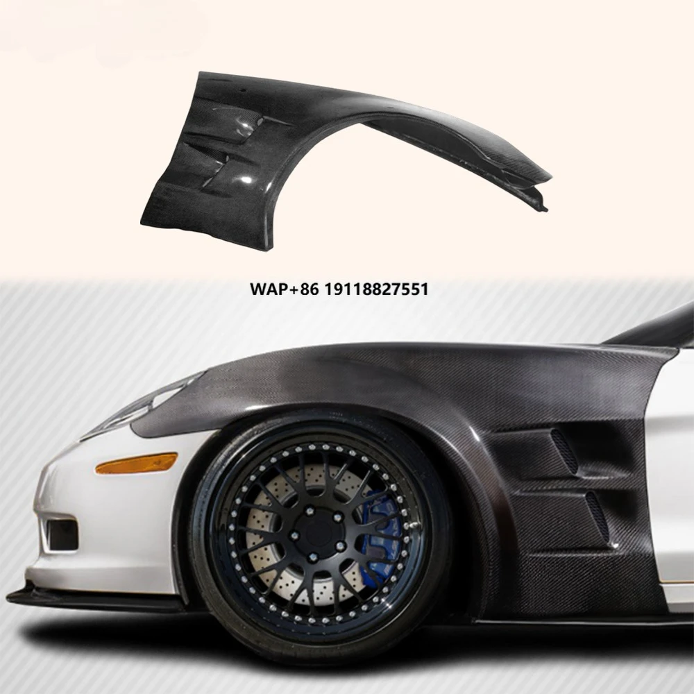 For Corvette C6 06-13 Carbon Fiber KZ Style Front Bumper Side Vented Fender Pair