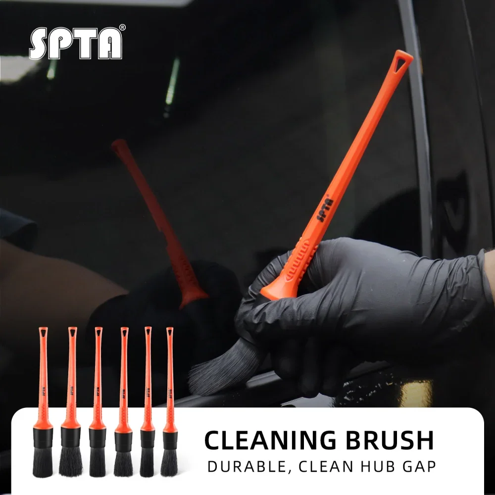 

SPTA 6Pcs Auto Boar Hair Car Detailing Brush Kit Interior Exterior No Scratch Cleaning Air Vents, Engine Bays Dashboard & Wheels