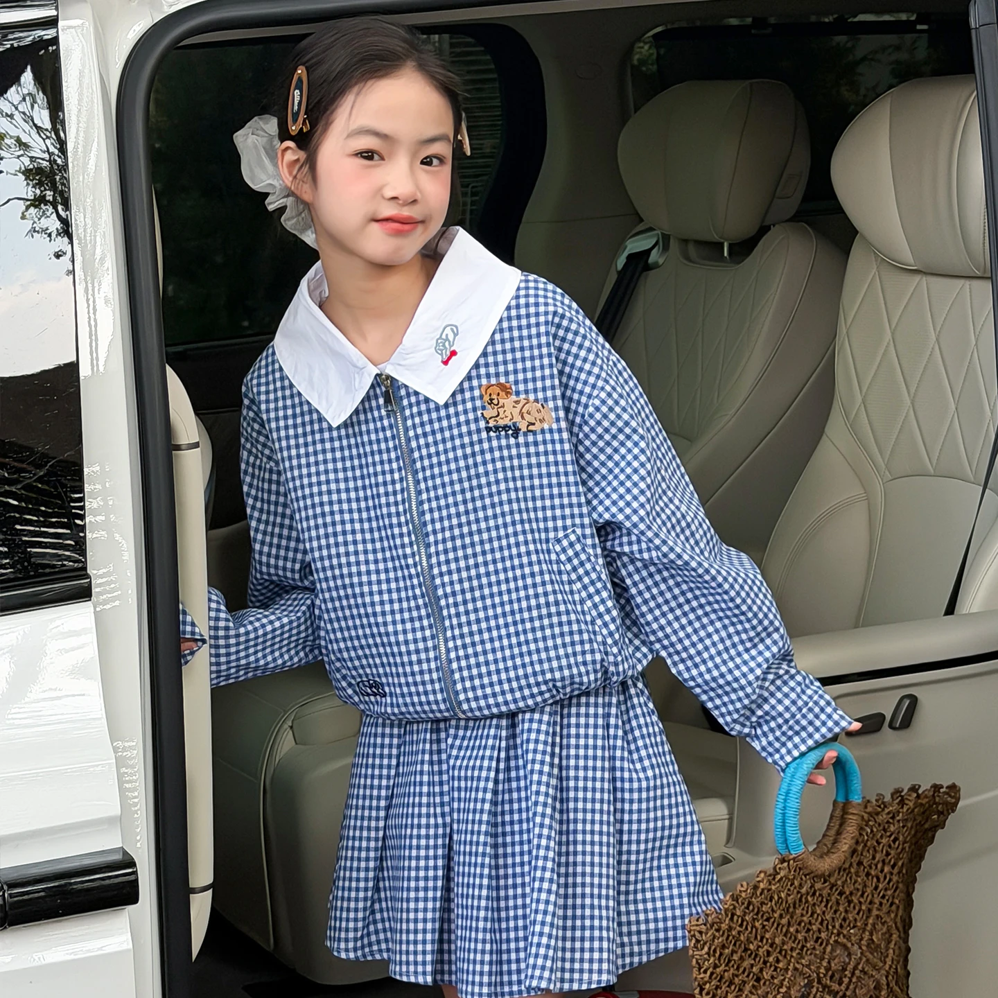 Girls' Spring Outfit Korean-style Plaid Shirt for Autumn and Spring Complete Set for Big Kids' Clothing