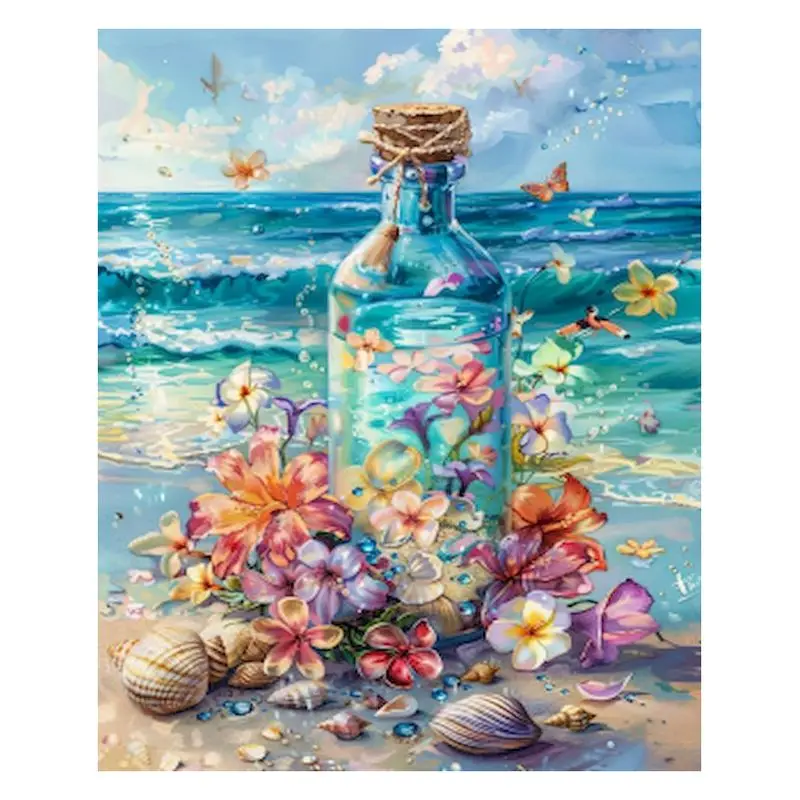 

GATYZTORY Seaside Paint By Numbers For Adults Acrylic Paints Hand Painting Flowers Vase Drawing By Numbers Home Decoration