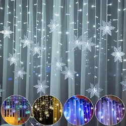 Outdoor Pendurado LED Snowflake Lights, Luzes De Cordas De Cortina, Festa De Natal, Decoração De Beirais De Jardim