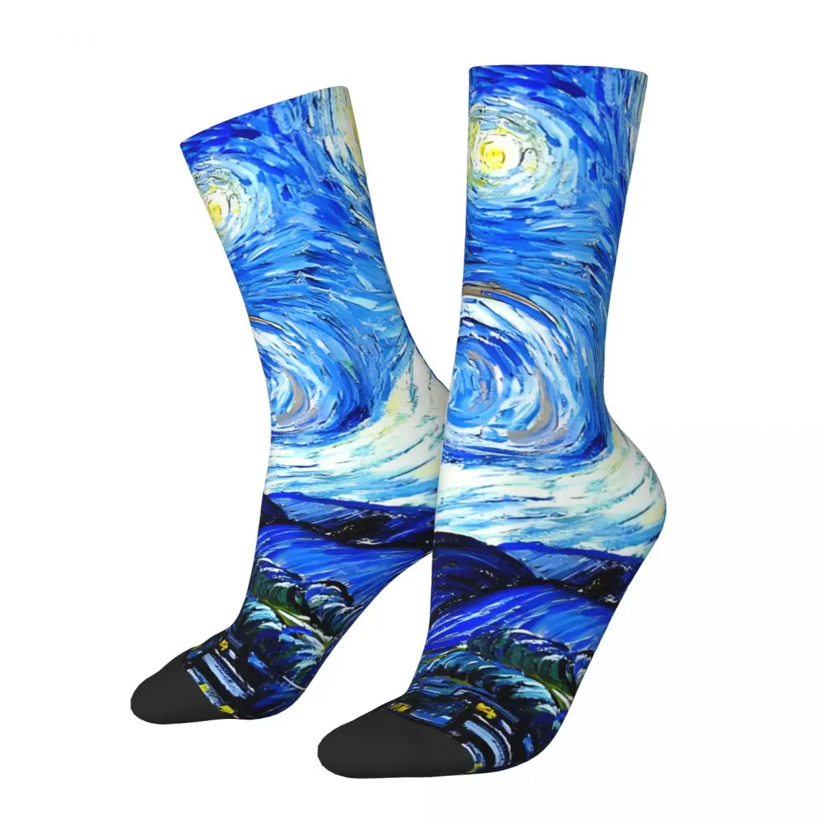 

Vintage Starry Night Men's compression Socks Unisex Van Gogh Harajuku Pattern Printed Novelty Crew Sock