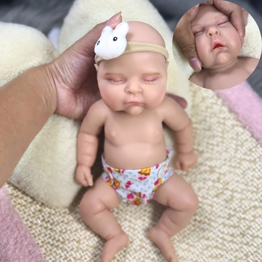 

Mini 13 Inch Chubby Full Silicone Reborn Baby Doll Peaches Girl Washable Body Soft Solid Silicone Doll Birthday Christmas Gift