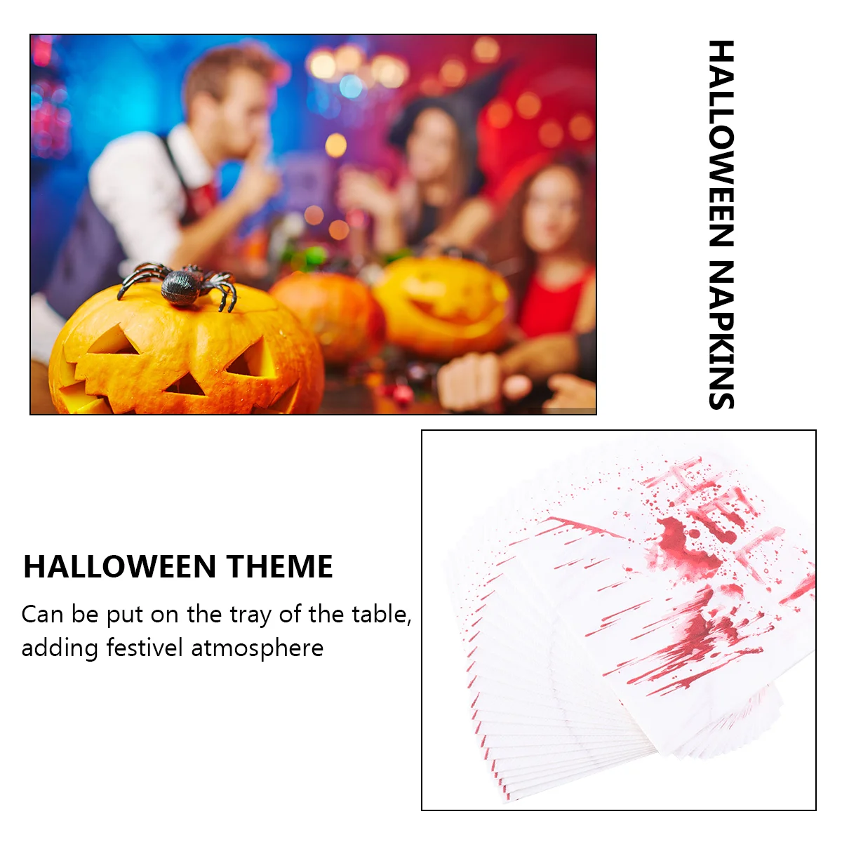 40PCS Halloween Themed Paper Napkin Disposable Tissue Printing Napkins Party Decor (Blood Handprint)