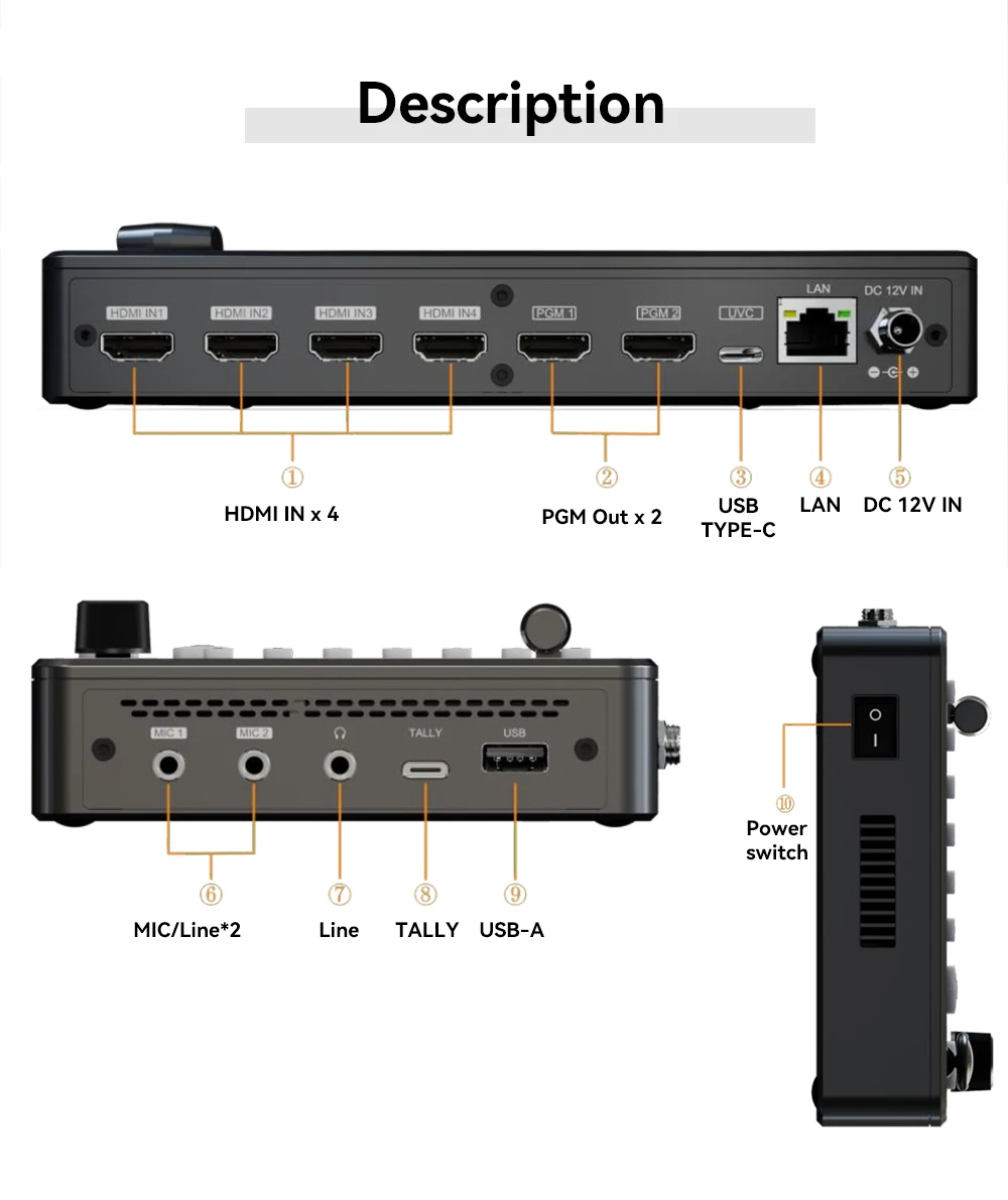 HDMI Video Mixer Switcher Live-Streaming 4-Kanal,HDMI Video Switcher Broadcast Live Streaming