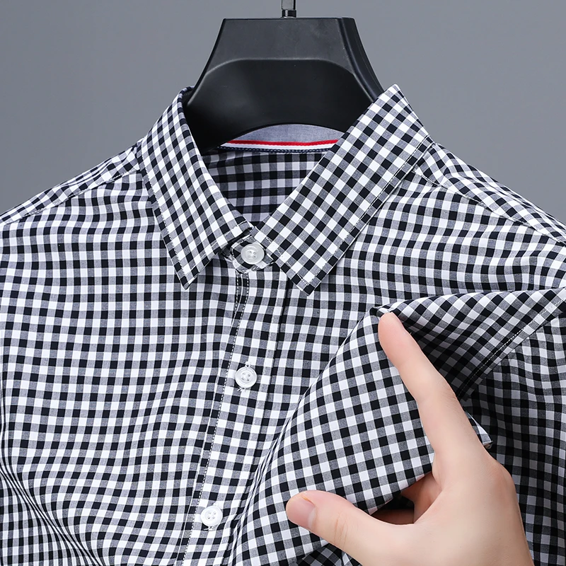 رجل فاخر طويل الأكمام قميص 100% القطن التلبيب شبكة النمط البريطاني الخريف جديد قميص بلايز الحد الأدنى تصميم موضة ملابس للرجال #6