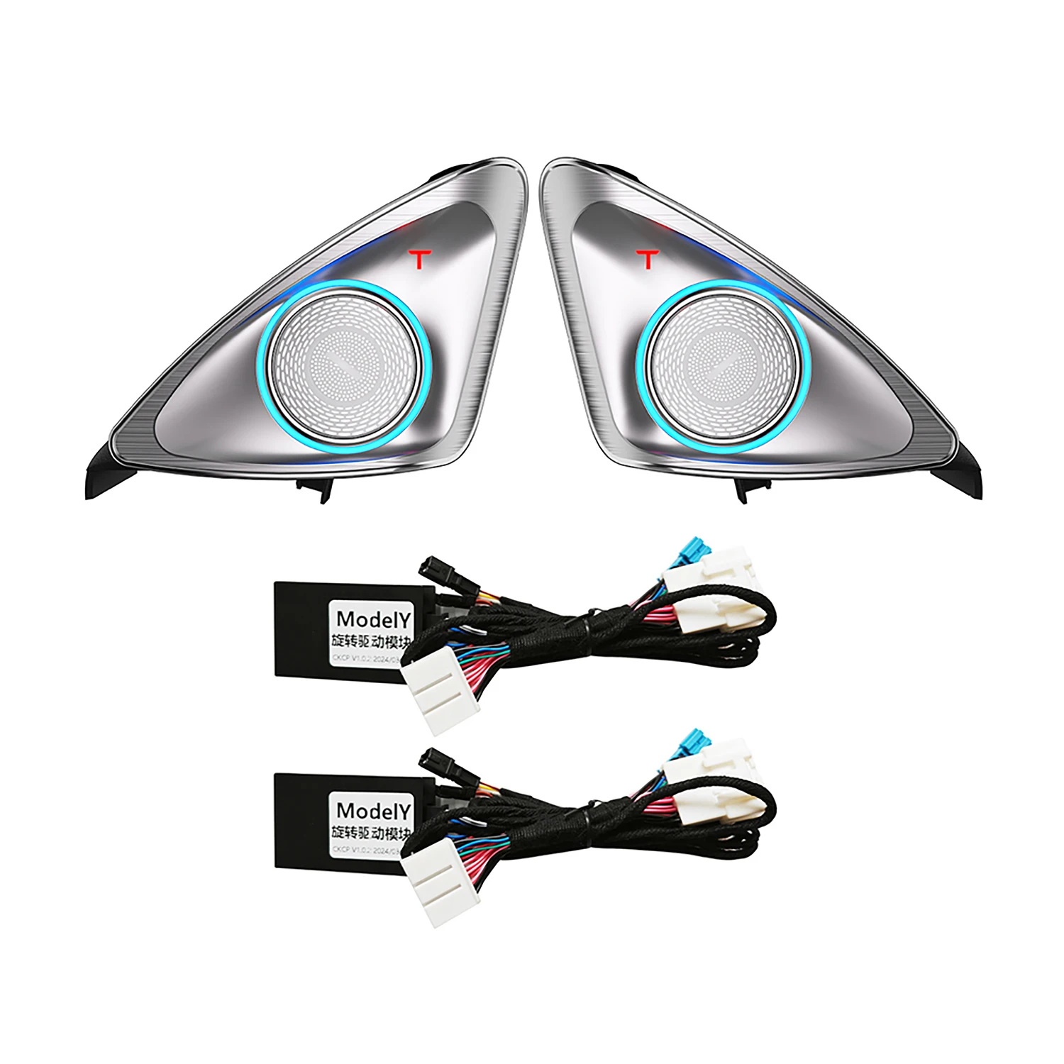 4D Rotating Tweeter 64 Colors Ambient Light for Model 3 2020-2024 Front Door Speaker Atmosphere Lamp Auto Mod Car Mod DIY
