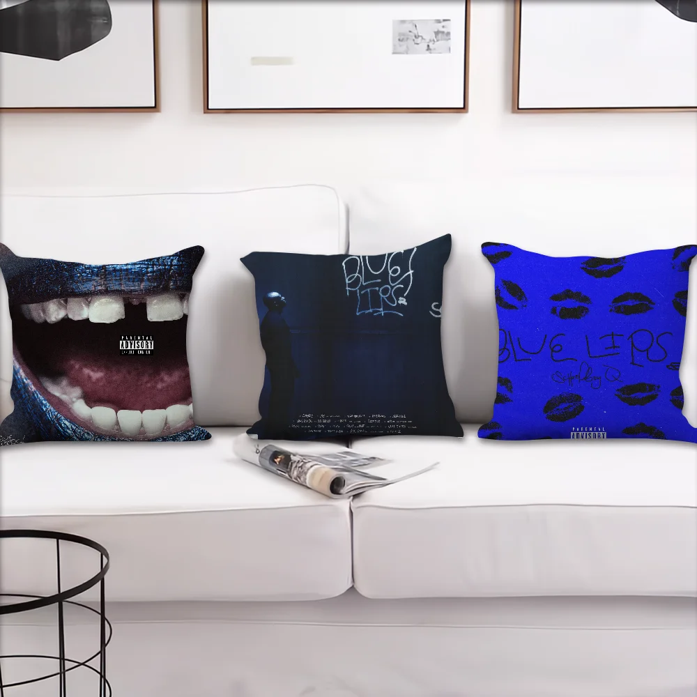 Singer S-ScHoolboy Q Blue Lips cushion cover Accessories Square Cushion Room Bedroom Headboard Sofa Living Backrest Car Nap Time