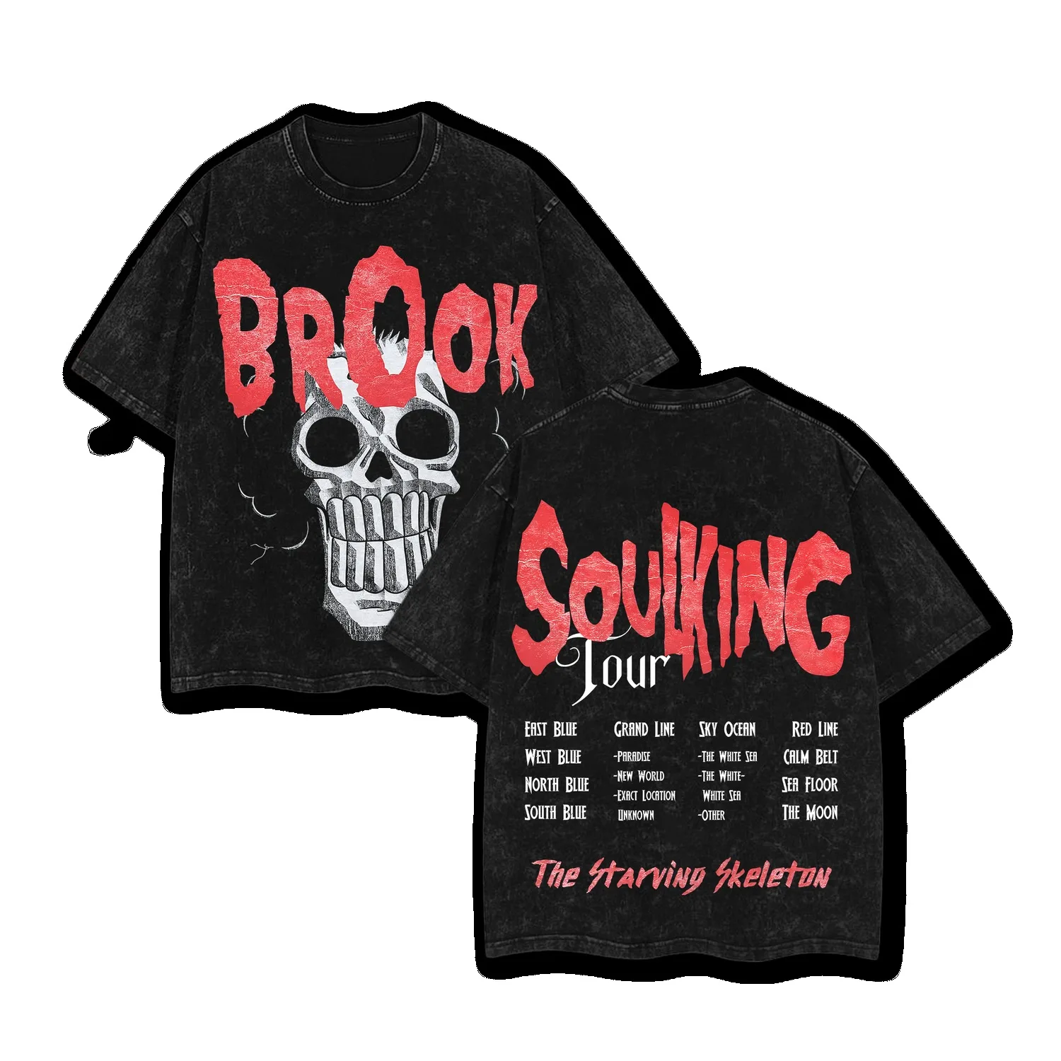 Anime One Piece Brook Graphic Unisex Black Acid Wash Cotton Tshirt O-neck Vintage Short Sleeve 2026 Summer New Y2k Men Shirt