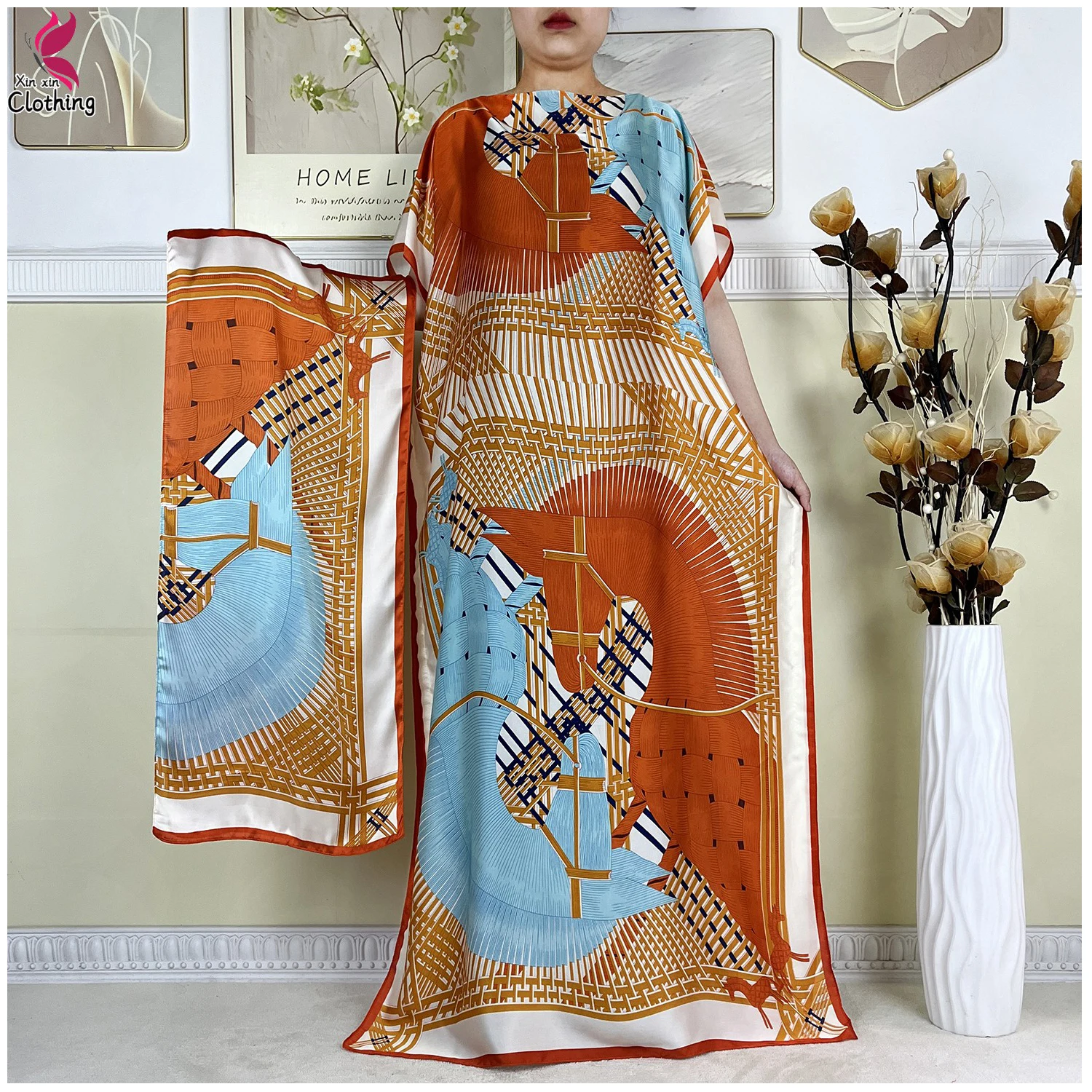 

2025New Muslim African Short Sleeve Dresses for Woman Dubai Abaya Fashion Print Kaftan Dress Elegant Islam Lady Dress With Scarf