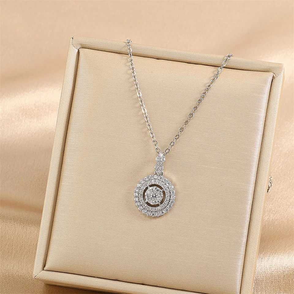 Yupsk Luxury Zircon Square Pendant Necklace For Female Elegant Colorful CZ Necklace For Bridal Wedding Jewelry Gift image 4