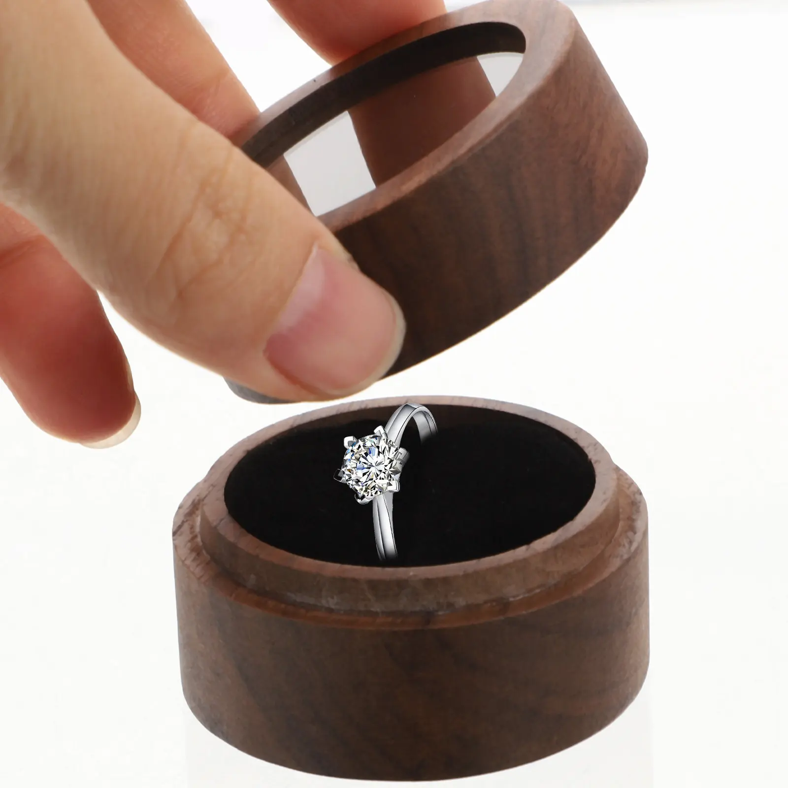 

Элегантная круглая деревянная шкатулка для колец, стильный футляр для хранения обручальных колец, колец для предложения руки и сердца, серег, ювелирных украшений, подарочная коробка для демонстрации