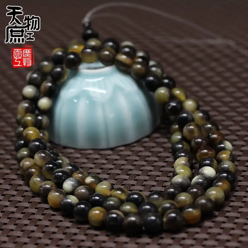 Floral Donkey Hoof Round Buddha Color High-Density Fish Seed Pattern 108 Beads Long String