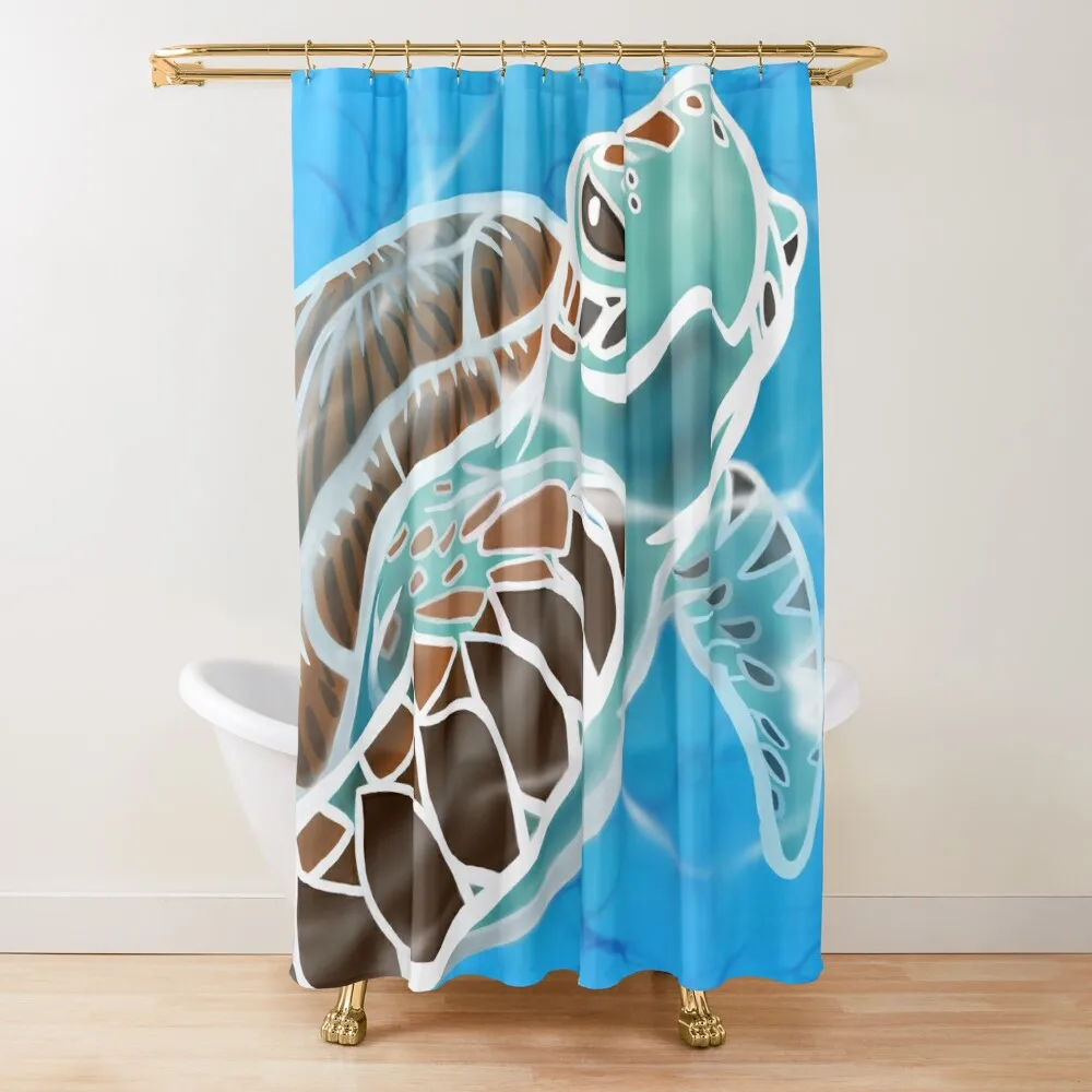 

Hawksbill Sea Turtle Swimming in the Sea Shower Curtain Waterproof Shower Window Bathroom Showers Bathroom Deco Curtain