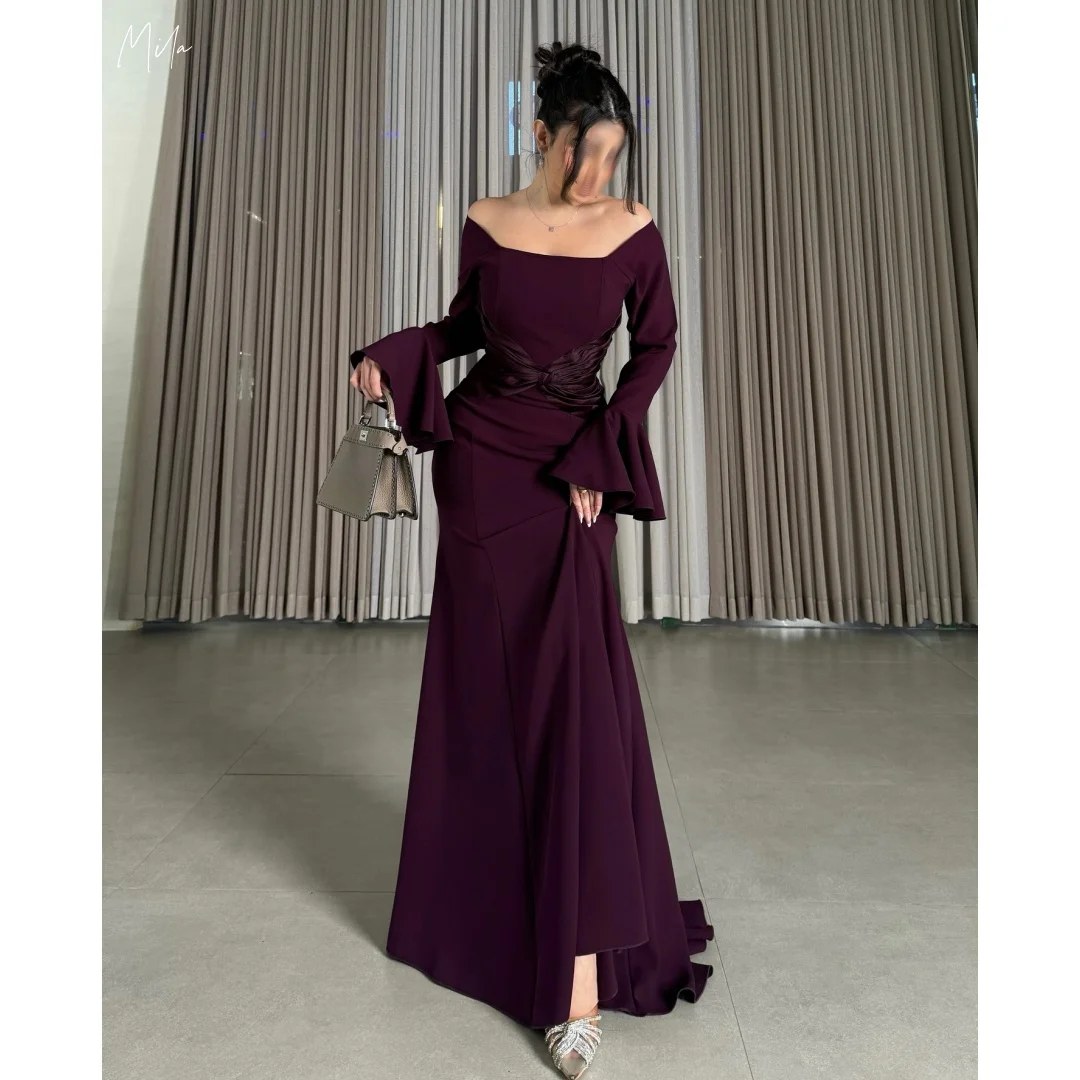 

Mila Burgundy Off-Shoulder Gown Prom Dresses Bell Sleeves Ruched Waist Customized Formal Evening Mermaid vestidos de gala 2025