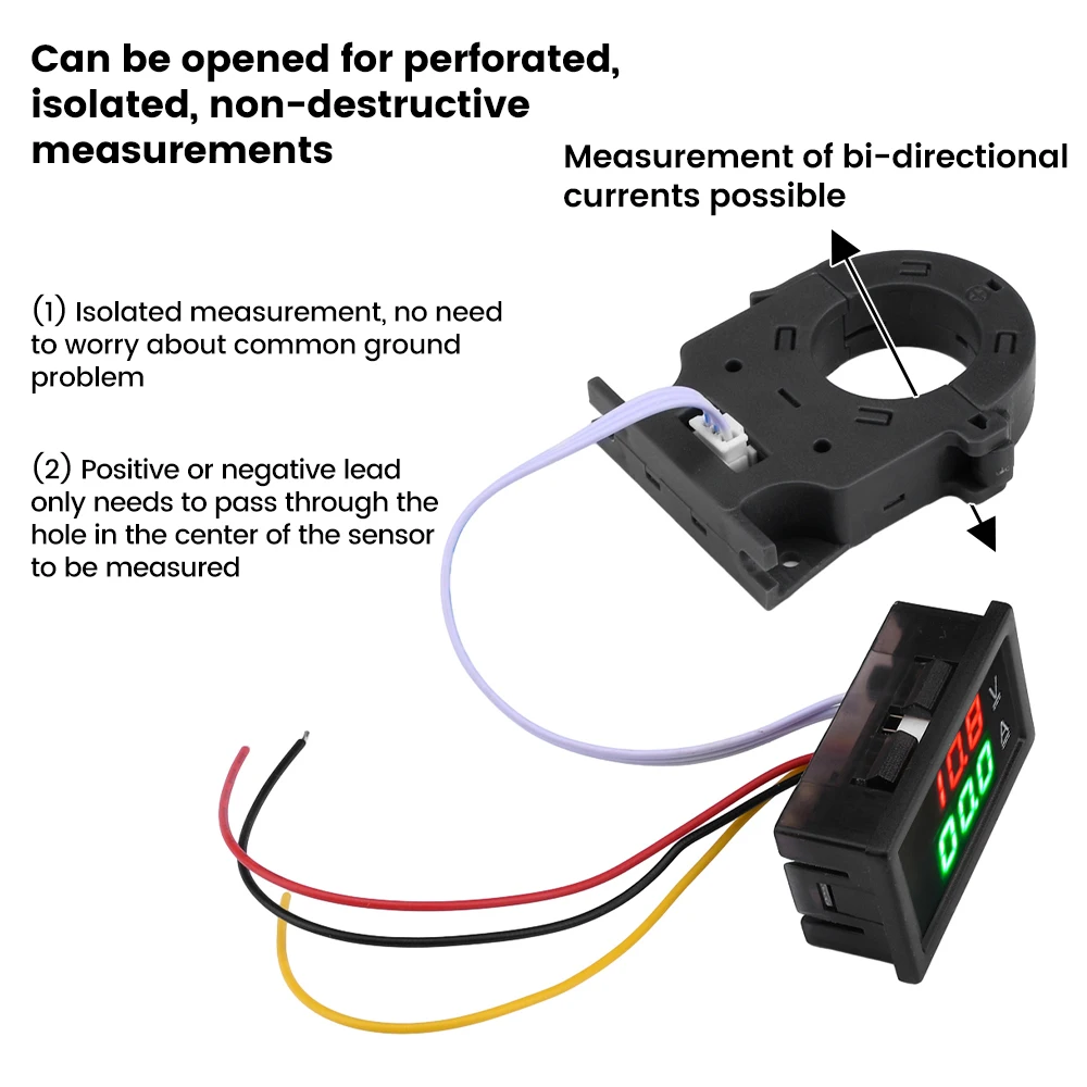 Hall Ammeter Voltmeter Hall sensor DC 0-300V ± 50A 100A 200A 400A Battery Monitor LED Digital Current Voltage meter DC 5~100V