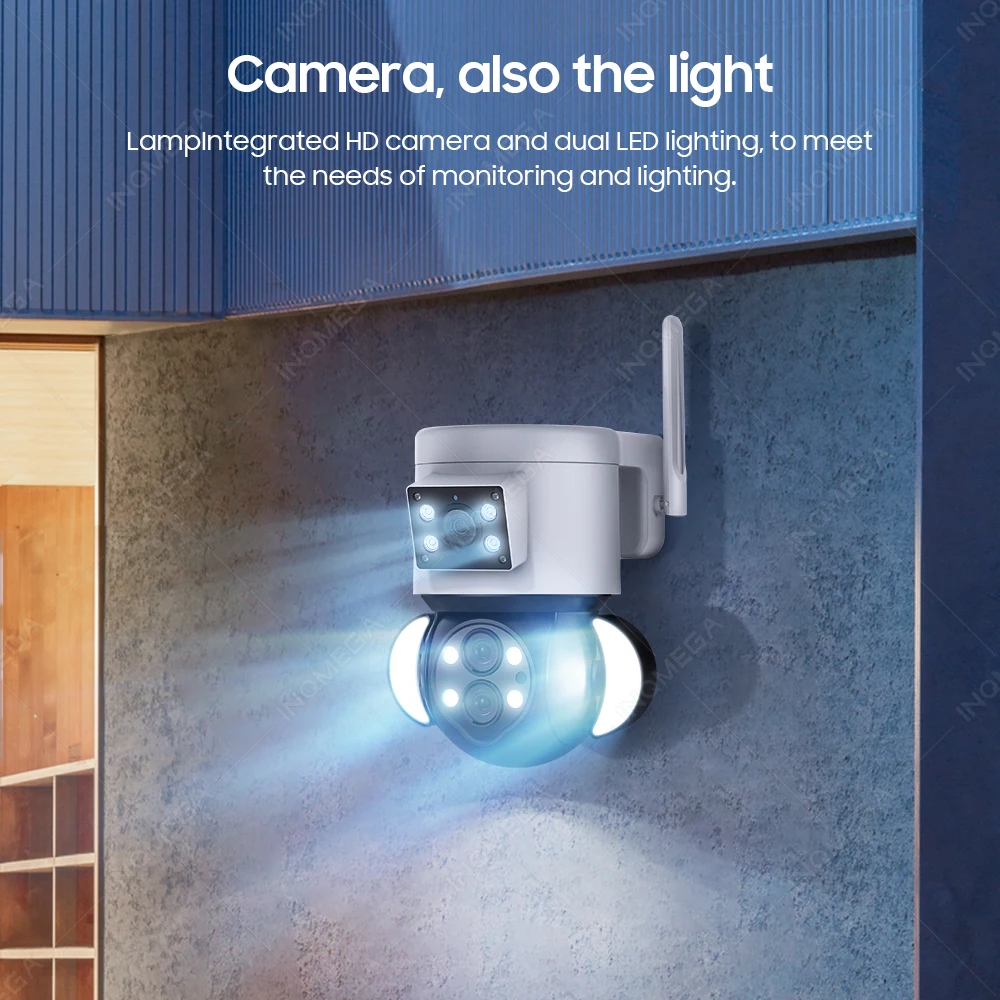 INQMEGA 10X Zoom ottico 4MP Multiple Linkag Two waye Alarm Motion Tracking Camera Lens PTZ Dual Camera Smart Floodlight Camera