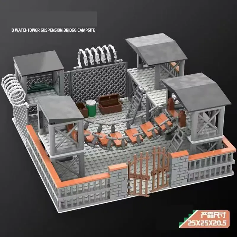 WW2 most wiszący miękka drabina Model klocki baza wojskowa drut kolczasty cegły zestaw klocków budowlanych zabawki
