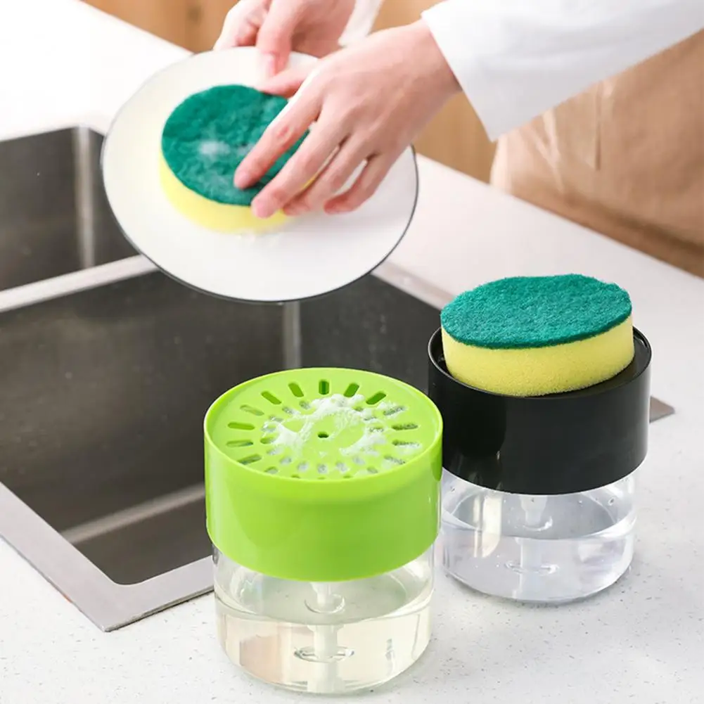 

Kitchen Sink Soap Dispenser Set with Sponge Holder Leak-proof Bottom And One-hand Scrub Feature for Convenient Cleaning