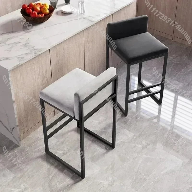 Modern Nordic Bar Stools Soft Velvet Single Chair Minimalist Indoor Furniture for Kitchen Reception Living Room Home Decor