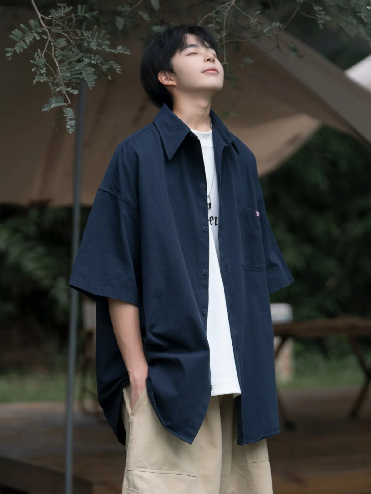 

Мужская рабочая одежда из чистого хлопка Royal Blue Seven-Arm, американская молодежная летняя куртка с коротким рукавом