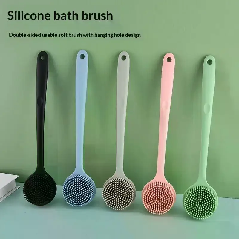 Bath Brush Long Handle Silicone Soft Massage Bristles Non-Slip Grip Hanging Design for Home Shower Deep Skin Exfoliation